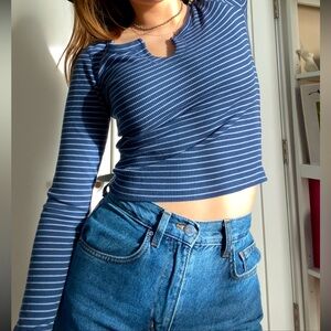 Cotton On Striped Long Sleeve Crop Top